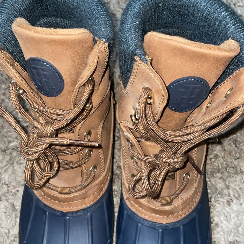 Tommy Hilfiger Cuffed Leather Winter Duck Navy Khaki Twreise Vintage 90s Boot - Picture 7 of 12